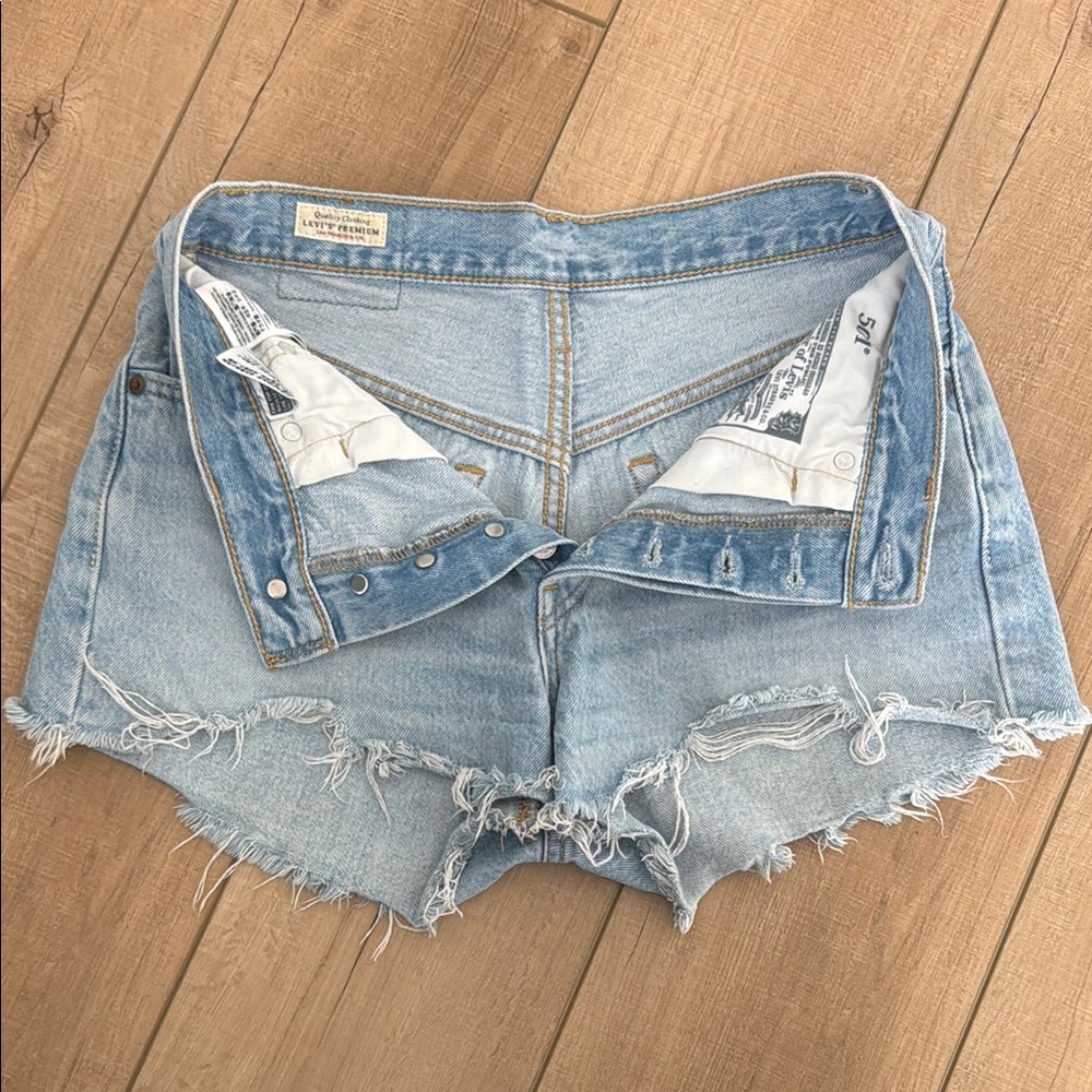 Levi's Blue Distressed Jean Shorts High-Waisted
